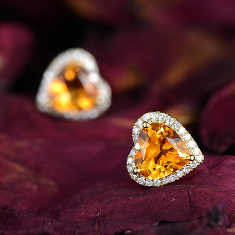 Heart-Shaped Topaz Studs With Diamond Earrings