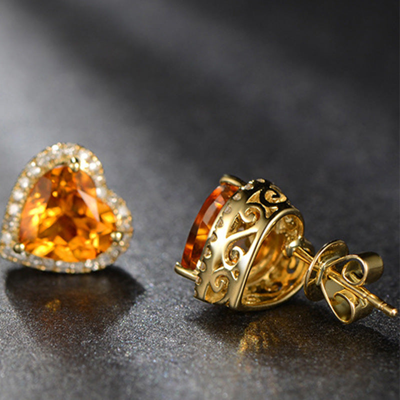 Heart-Shaped Topaz Studs With Diamond Earrings