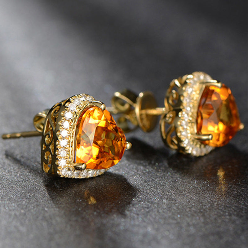 Heart-Shaped Topaz Studs With Diamond Earrings