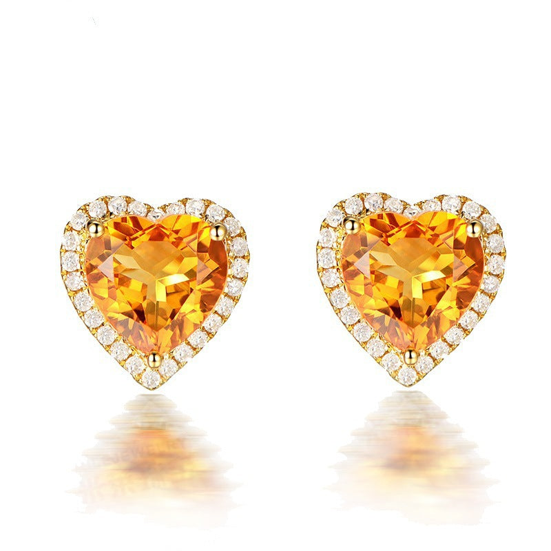 Heart-Shaped Topaz Studs With Diamond Earrings