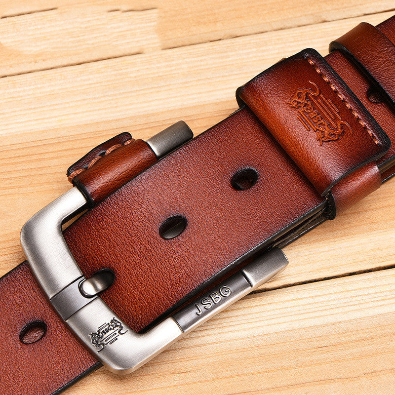 Men'S Pin Buckle Pure Leather Belt