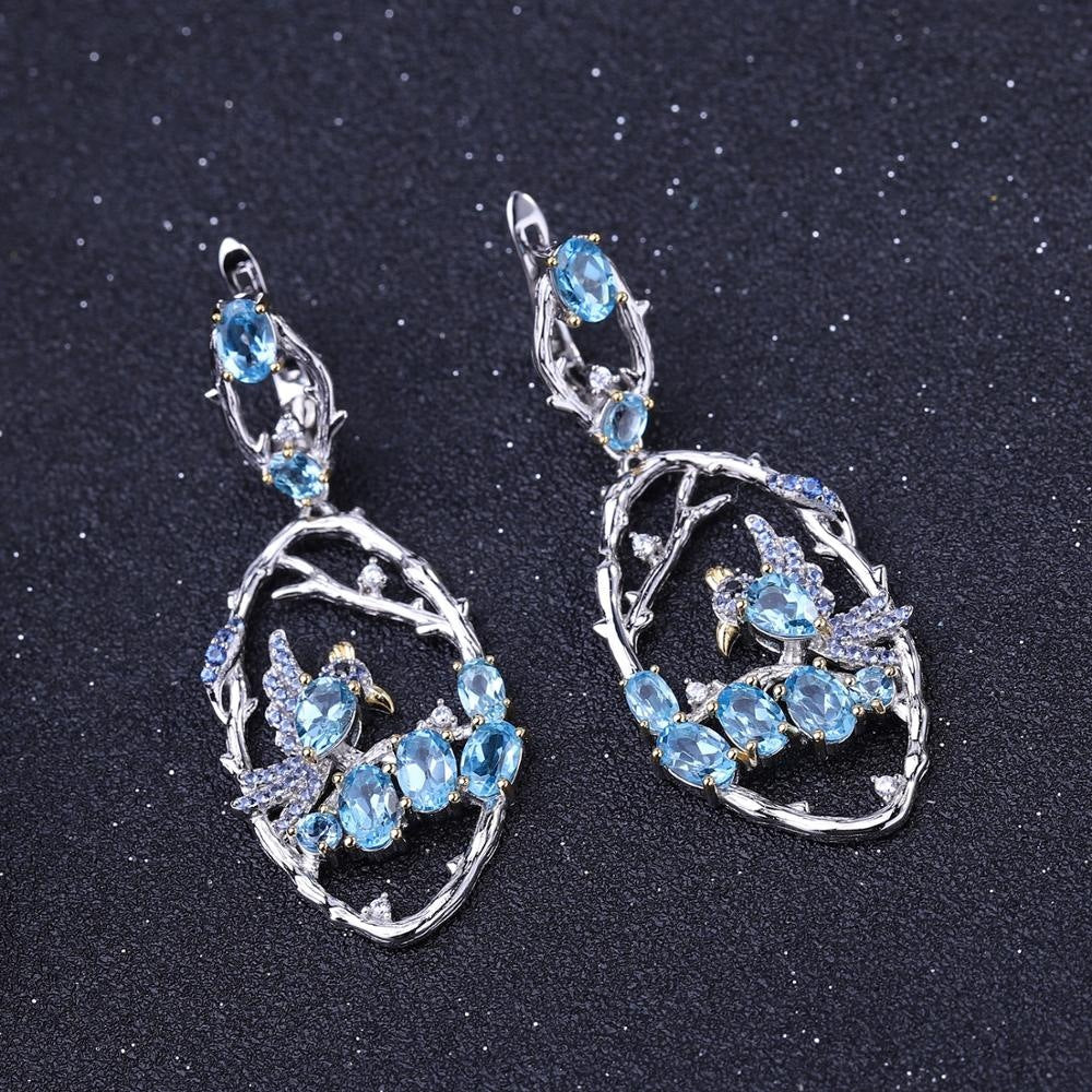 Designer Jewelry Natural Blue Topa Earrings 925 Sterling Silver Handmade Women's Fashion Earrings