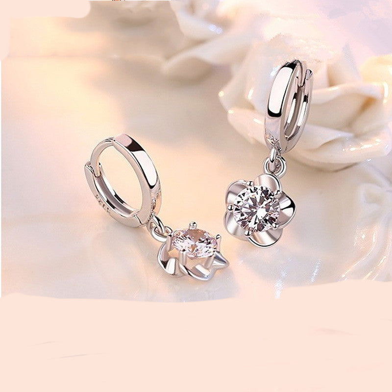 Crystal Zircon Temperament Long Silver Earrings