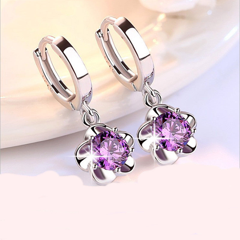 Crystal Zircon Temperament Long Silver Earrings