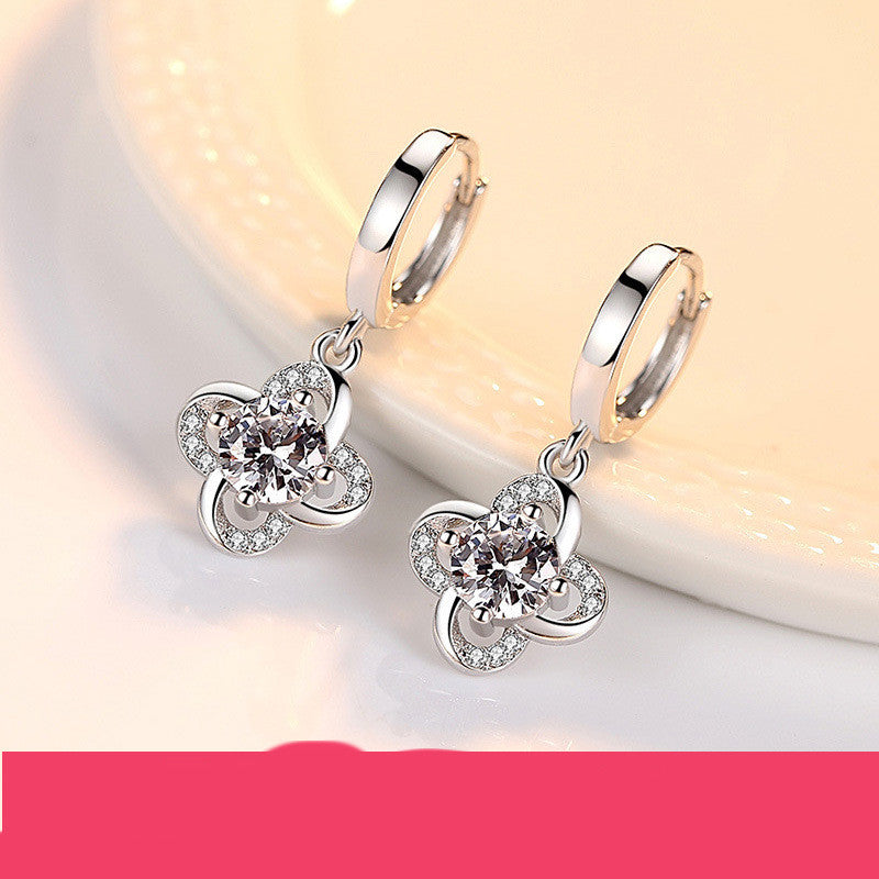 Crystal Zircon Temperament Long Silver Earrings