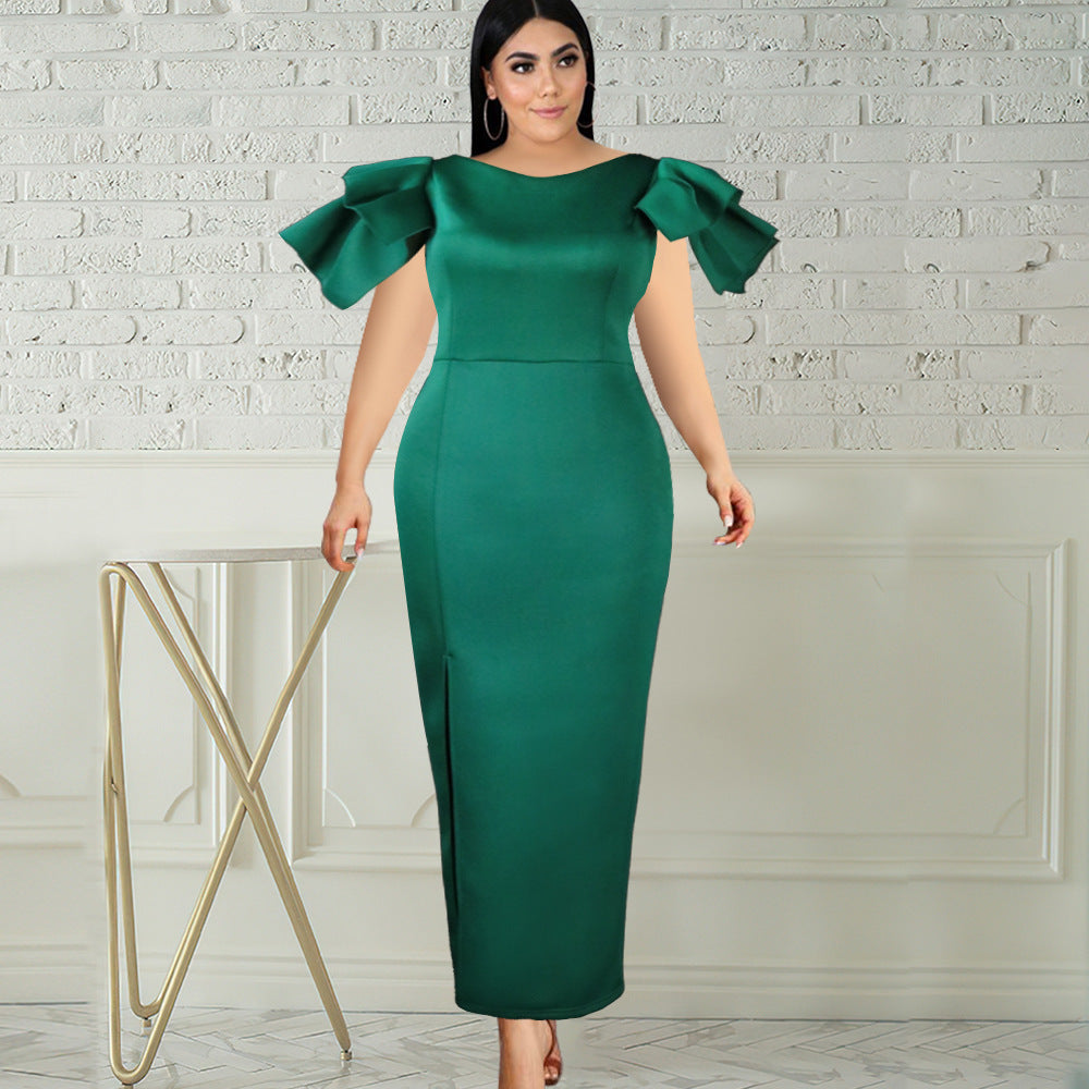 High-Waisted Sleeveless Plus Size Slim-Fit Wrap-Up Party Banquet Evening Dress