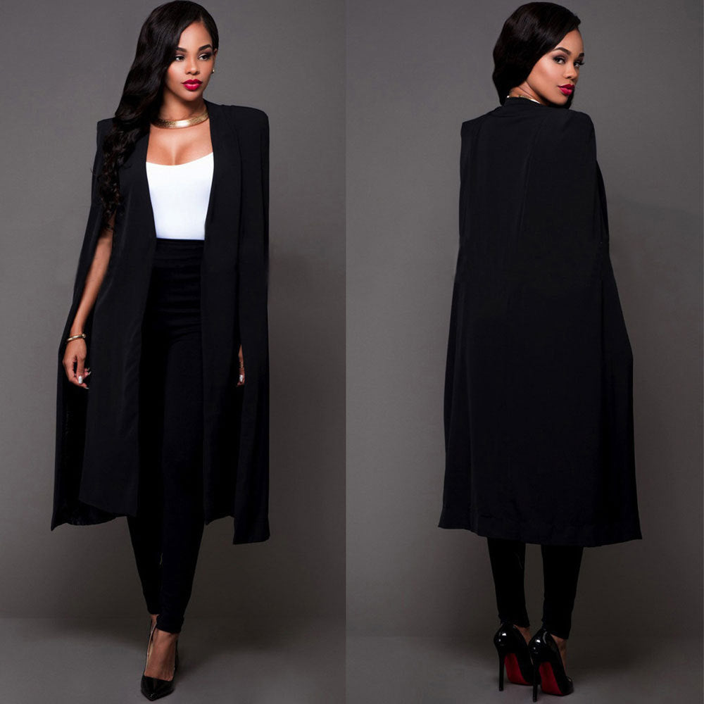 Autumn Personality Solid Color Long Cloak Plus Size Women's Suit Jacket
