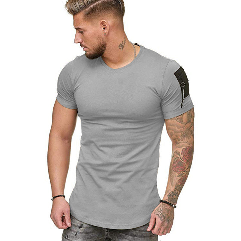 European and American sports slim solid color round neck short sleeves