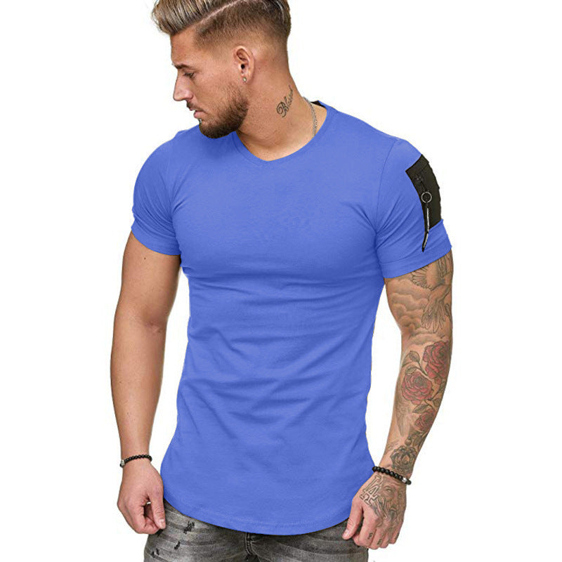 European and American sports slim solid color round neck short sleeves