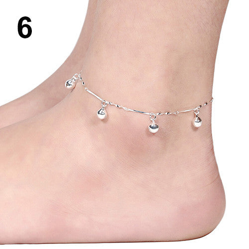 Silver Anklet Peach Heart Anklet Bell Pentagram Square Round Bead Butterfly Anklet