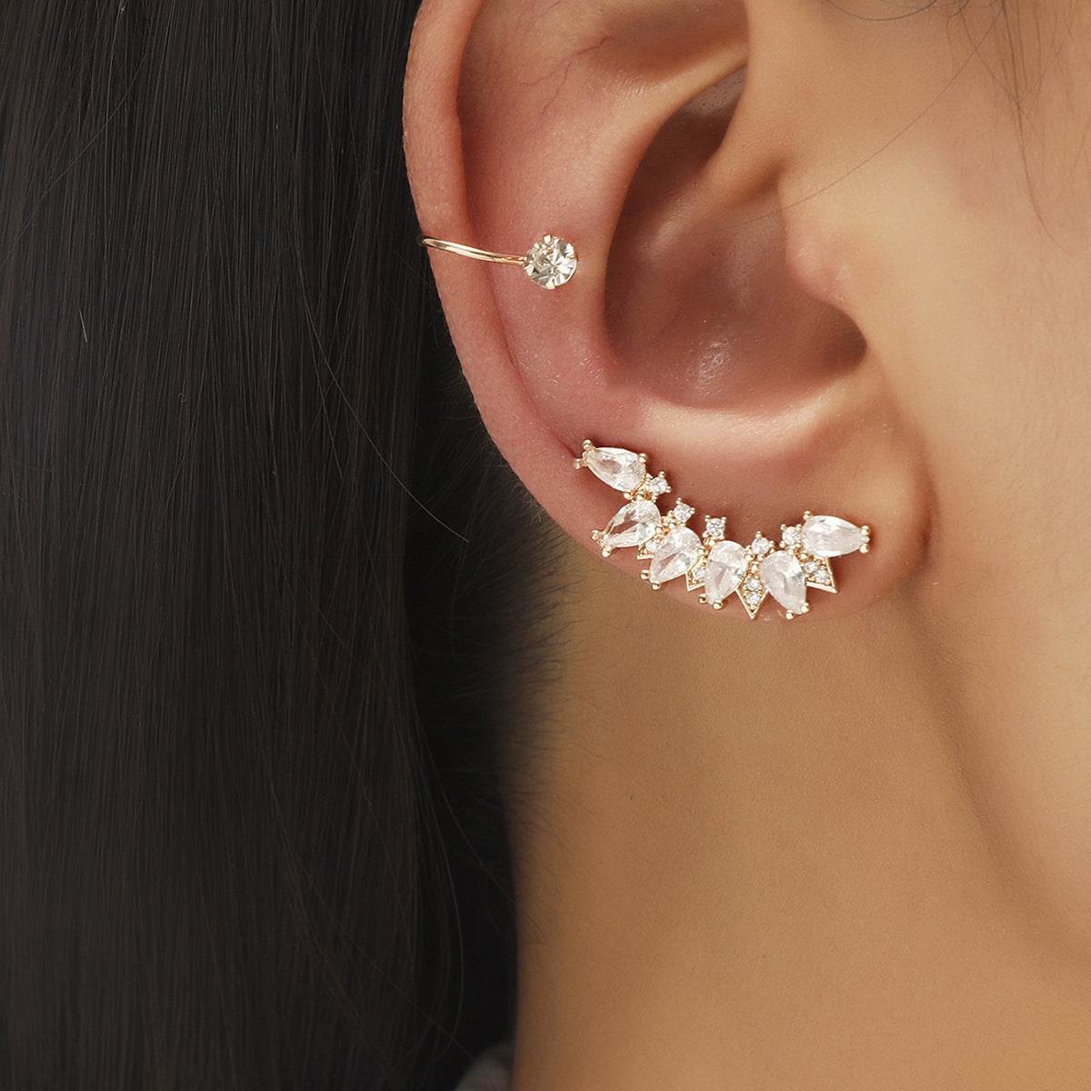 New Simple Star Small Diamond Earrings, Geometric Pearl Zircon Earrings Without Pierced Ears