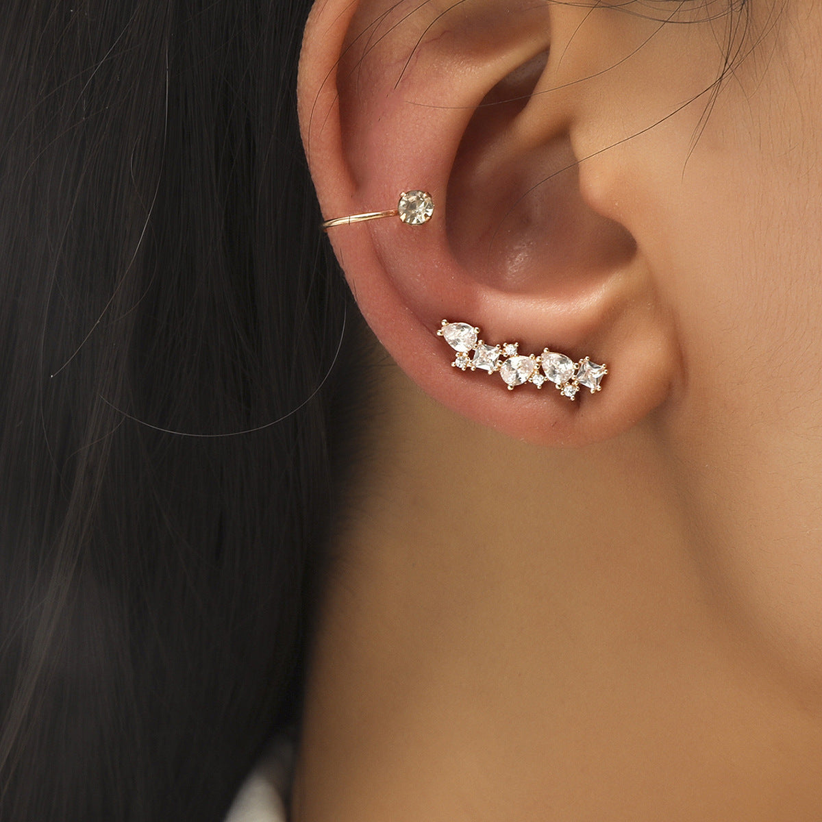 New Simple Star Small Diamond Earrings, Geometric Pearl Zircon Earrings Without Pierced Ears