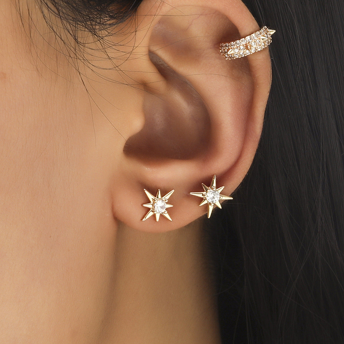 New Simple Star Small Diamond Earrings, Geometric Pearl Zircon Earrings Without Pierced Ears