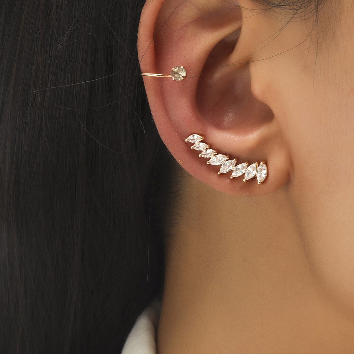 New Simple Star Small Diamond Earrings, Geometric Pearl Zircon Earrings Without Pierced Ears