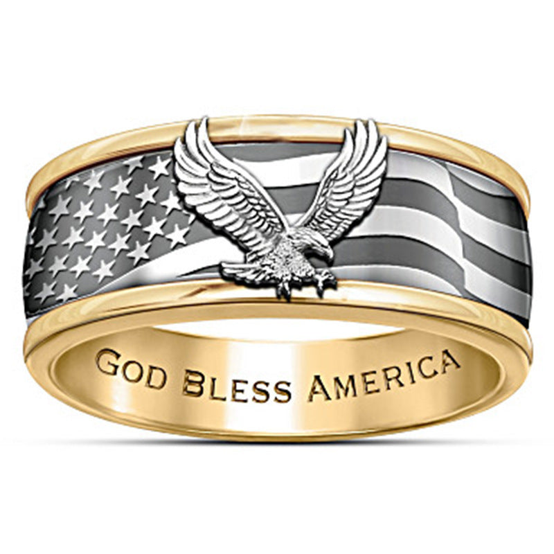Electroplating Two-Tone Eagle Pattern Ring Popular Male Banquet Jewelry