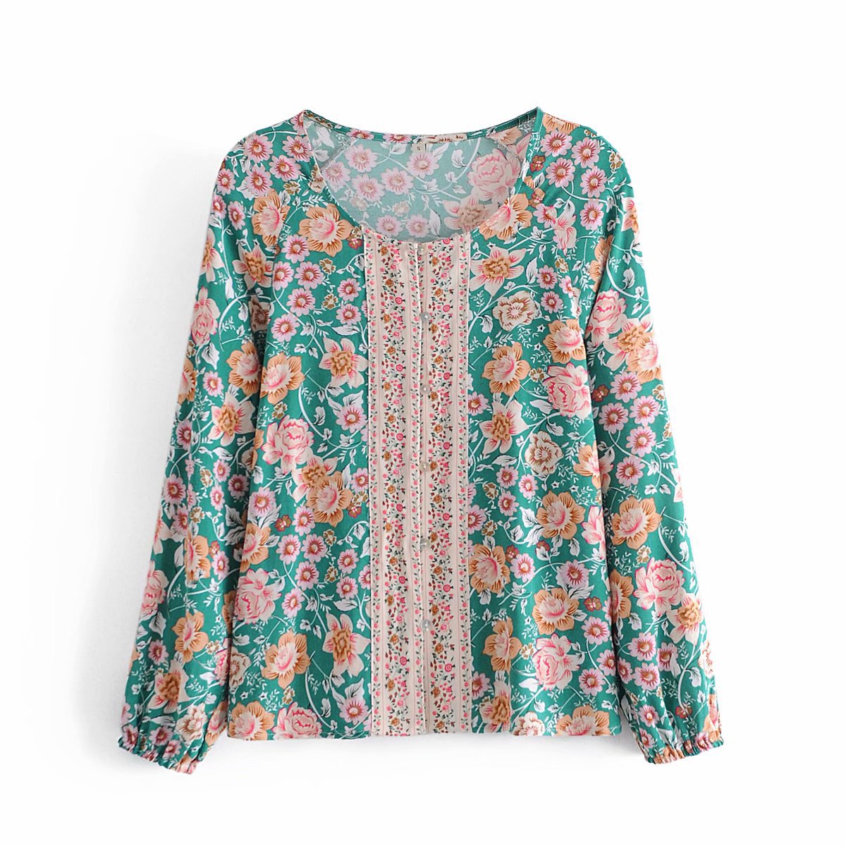 Round Neck Long Sleeve Ethnic Style Positioning Printing Loose Shirt Bottoming Shirt