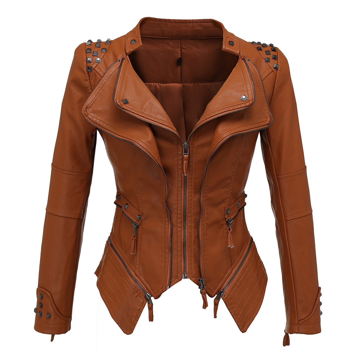 Dovetail Slim Waist PU All-match Jacket