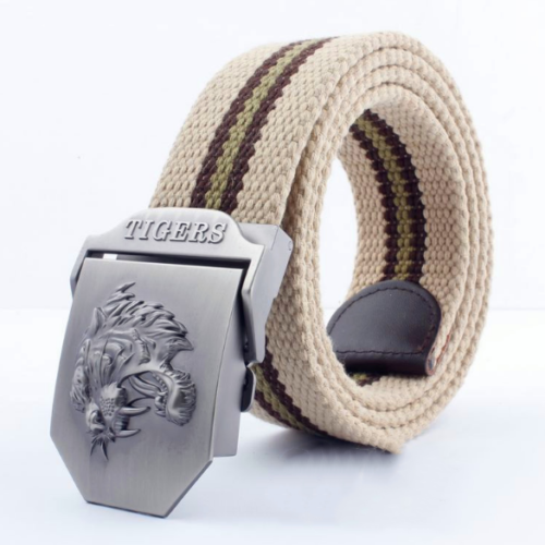 Men's Outdoor Sports Belt Canvas Adjustable Casual Buckle Belt Tiger