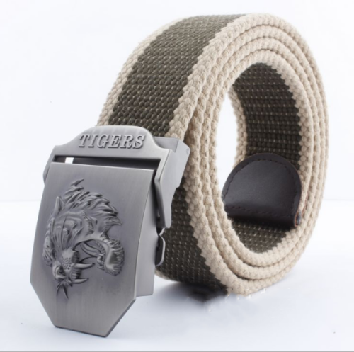 Men's Outdoor Sports Belt Canvas Adjustable Casual Buckle Belt Tiger