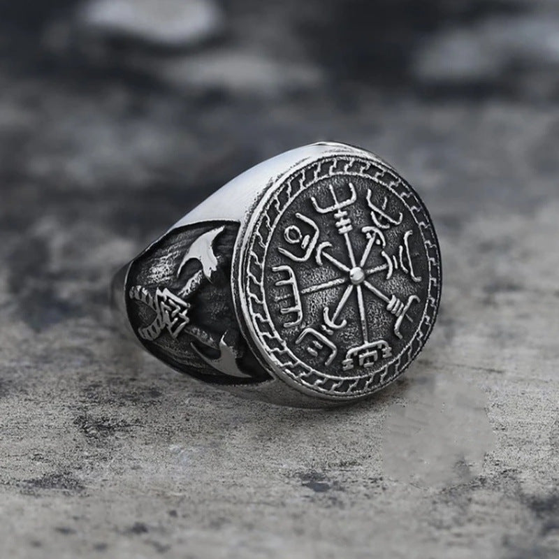 Compass Religious Series Ring Alloy Viking Totem Ring Double Axe Men's Rings