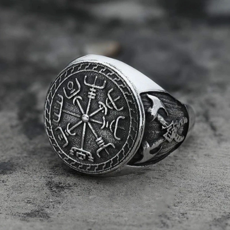 Compass Religious Series Ring Alloy Viking Totem Ring Double Axe Men's Rings