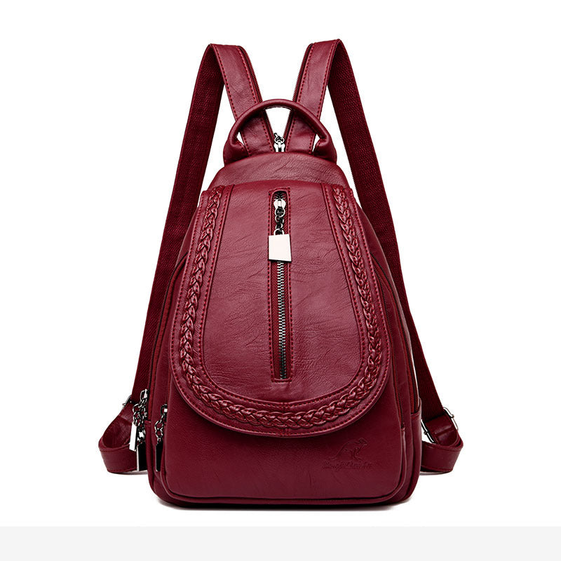 Soft leather woven backpack