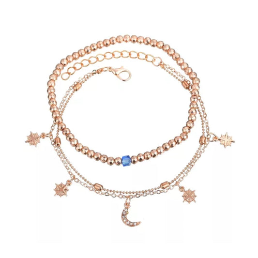 Anklet Multi-layer Women's Beaded Star Moon Anklet Women