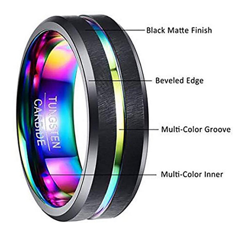 Two-Tone Men'S Jewelry 8Mm Wide Slotted Blue And Black Tungsten Steel Ring Jewelry