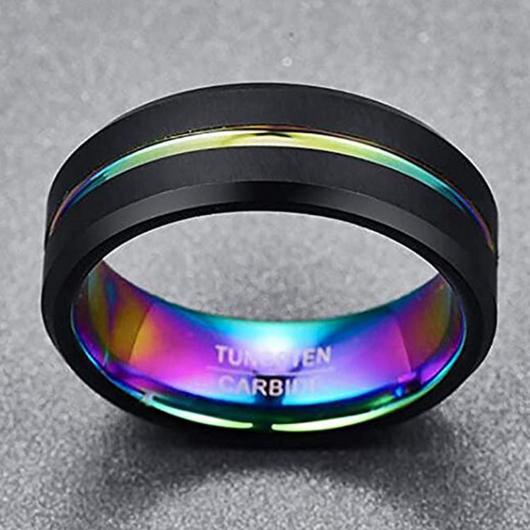 Two-Tone Men'S Jewelry 8Mm Wide Slotted Blue And Black Tungsten Steel Ring Jewelry
