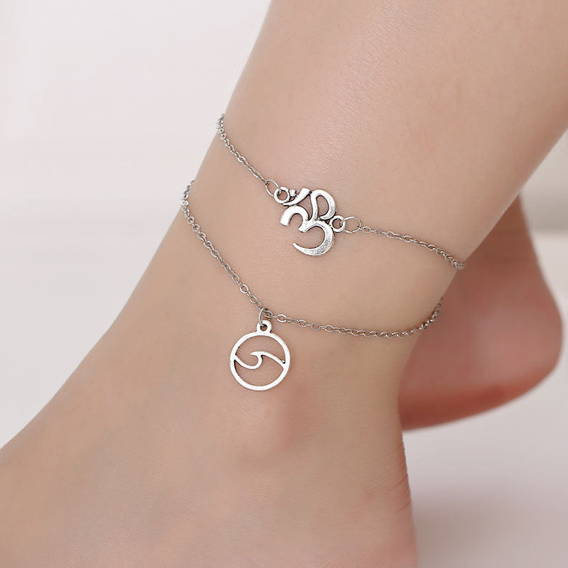 Bohemian Sea Wave Double-layer Beach Anklet Beach Personality Letter 3D Wave Anklet