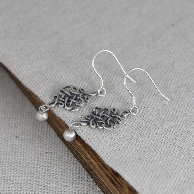 Retro Literary And Artistic Temperament Chinese Knotted Knot Silver Earrings