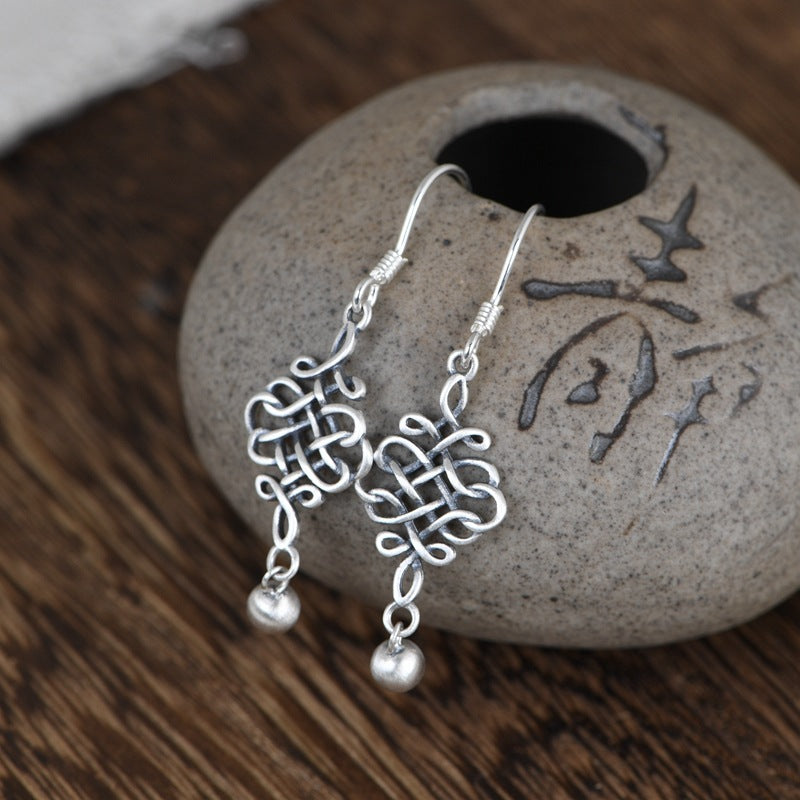 Retro Literary And Artistic Temperament Chinese Knotted Knot Silver Earrings