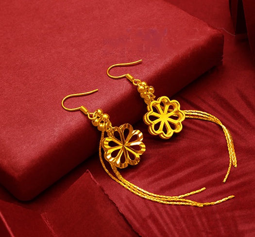 Gold-Plated Earrings Female Tassel Flower Asymmetric Earrings Sand Gold-Plated Earrings Leaf Mother Exaggerated Wedding Fake Jewelry