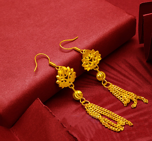 Gold-Plated Earrings Female Tassel Flower Asymmetric Earrings Sand Gold-Plated Earrings Leaf Mother Exaggerated Wedding Fake Jewelry