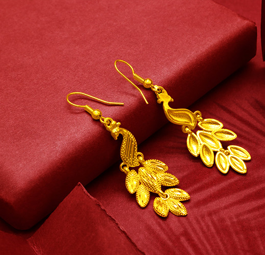 Gold-Plated Earrings Female Tassel Flower Asymmetric Earrings Sand Gold-Plated Earrings Leaf Mother Exaggerated Wedding Fake Jewelry