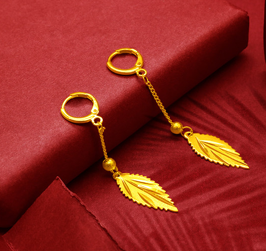 Gold-Plated Earrings Female Tassel Flower Asymmetric Earrings Sand Gold-Plated Earrings Leaf Mother Exaggerated Wedding Fake Jewelry