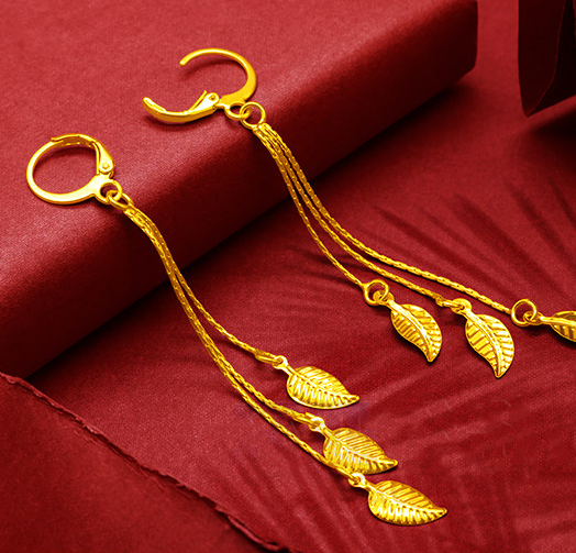 Gold-Plated Earrings Female Tassel Flower Asymmetric Earrings Sand Gold-Plated Earrings Leaf Mother Exaggerated Wedding Fake Jewelry