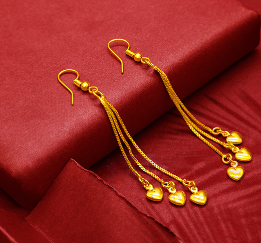 Gold-Plated Earrings Female Tassel Flower Asymmetric Earrings Sand Gold-Plated Earrings Leaf Mother Exaggerated Wedding Fake Jewelry