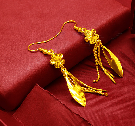 Gold-Plated Earrings Female Tassel Flower Asymmetric Earrings Sand Gold-Plated Earrings Leaf Mother Exaggerated Wedding Fake Jewelry