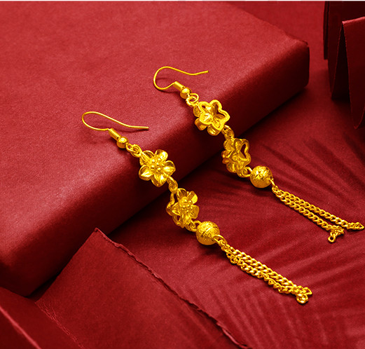 Gold-Plated Earrings Female Tassel Flower Asymmetric Earrings Sand Gold-Plated Earrings Leaf Mother Exaggerated Wedding Fake Jewelry