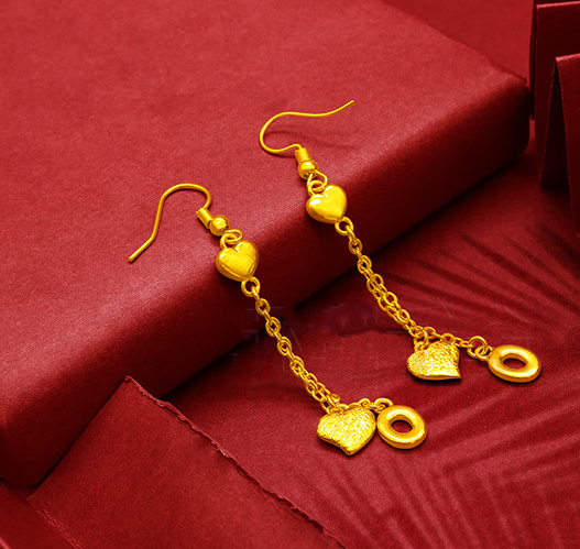 Gold-Plated Earrings Female Tassel Flower Asymmetric Earrings Sand Gold-Plated Earrings Leaf Mother Exaggerated Wedding Fake Jewelry