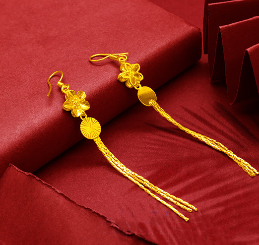 Gold-Plated Earrings Female Tassel Flower Asymmetric Earrings Sand Gold-Plated Earrings Leaf Mother Exaggerated Wedding Fake Jewelry