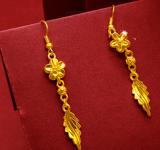 Gold-Plated Earrings Female Tassel Flower Asymmetric Earrings Sand Gold-Plated Earrings Leaf Mother Exaggerated Wedding Fake Jewelry