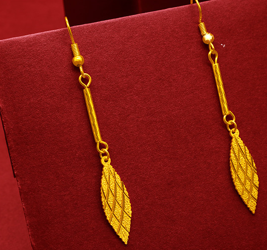 Gold-Plated Earrings Female Tassel Flower Asymmetric Earrings Sand Gold-Plated Earrings Leaf Mother Exaggerated Wedding Fake Jewelry