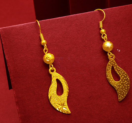 Gold-Plated Earrings Female Tassel Flower Asymmetric Earrings Sand Gold-Plated Earrings Leaf Mother Exaggerated Wedding Fake Jewelry