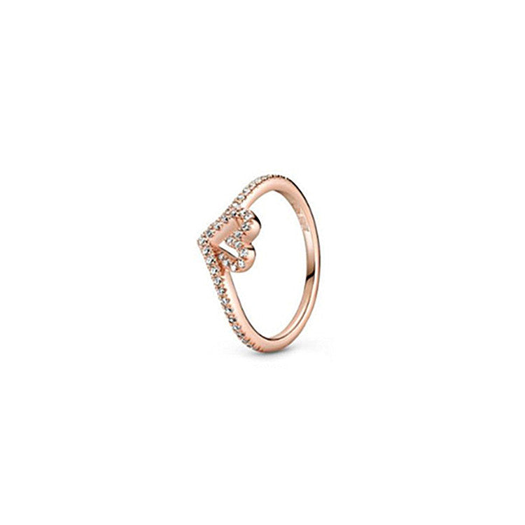 Sterling Silver Ring Rose Gold Solitaire Ring Epoxy Love Heart Ring
