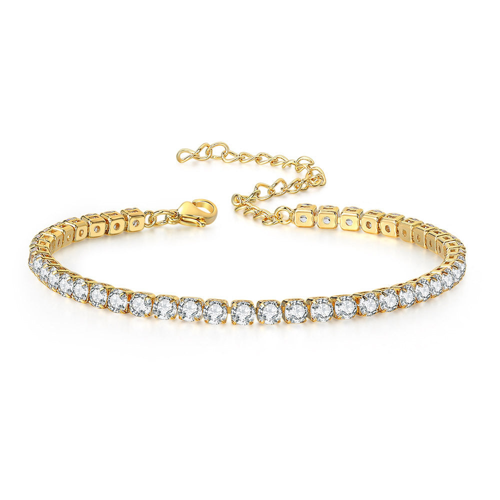 Anklet 4mm Single Row Diamond Plated Real Gold Tennis Chain