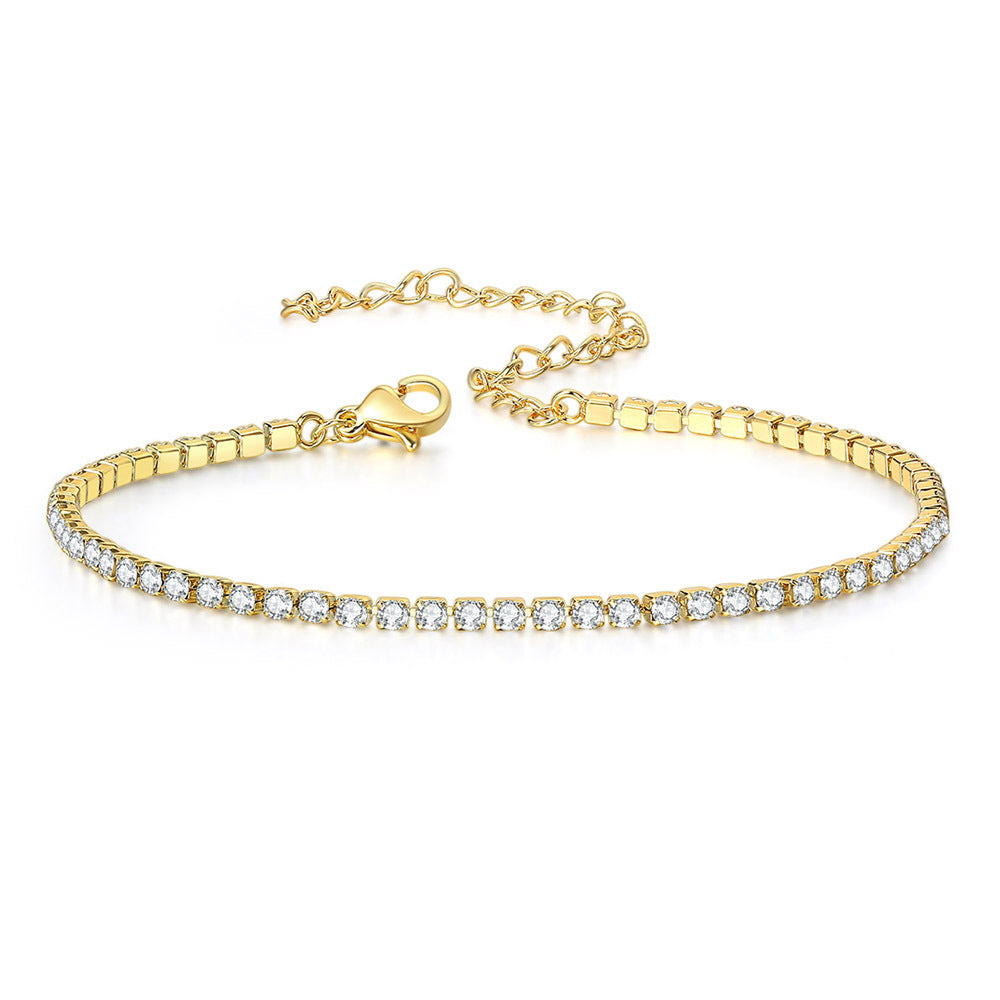 Anklet 4mm Single Row Diamond Plated Real Gold Tennis Chain