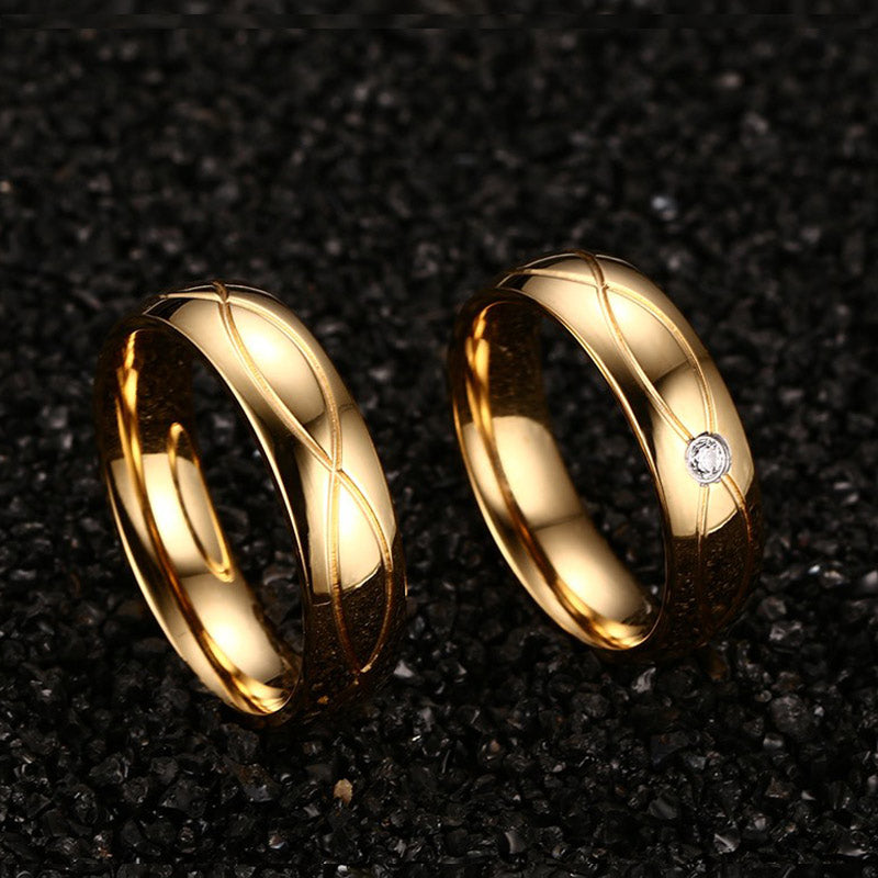 18K stainless steel couple rings with zircon