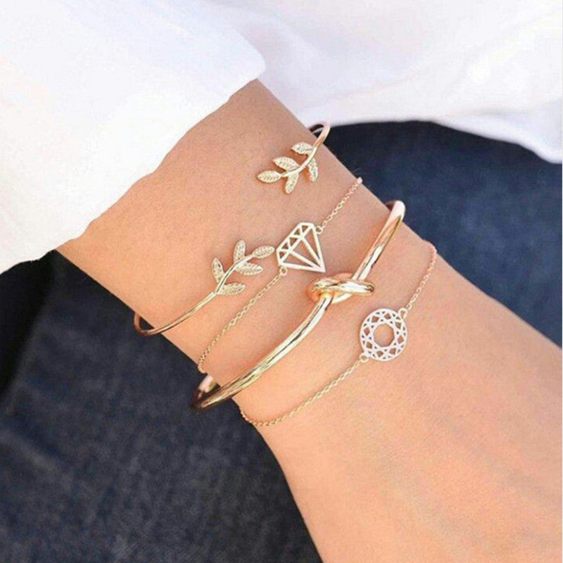 Personality knotted ring circle diamond arrow bracelet